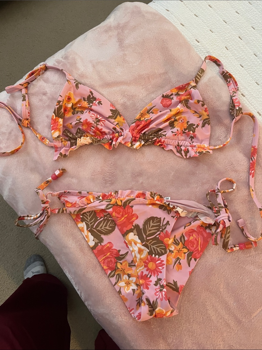 aerie Pink Floral Tie-Side Bikini set
